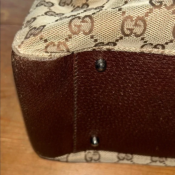 Gucci GG Canvas Tote Bag Brown Beige Leather Handles Classic Authentic - Picture 11 of 12